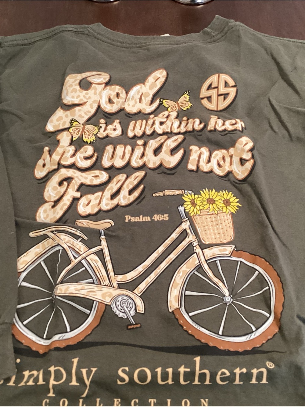 Simply Southern Olive Green Kids Tee with Bicycle & Sunflower Graphic
